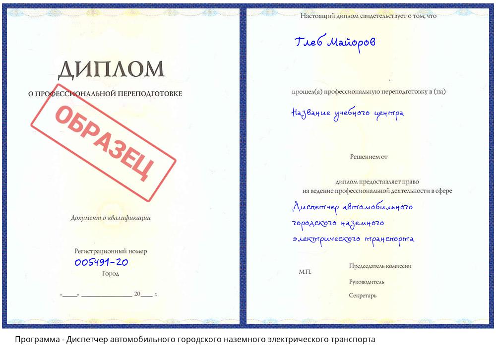 Диспетчер автомобильного городского наземного электрического транспорта Кольчугино