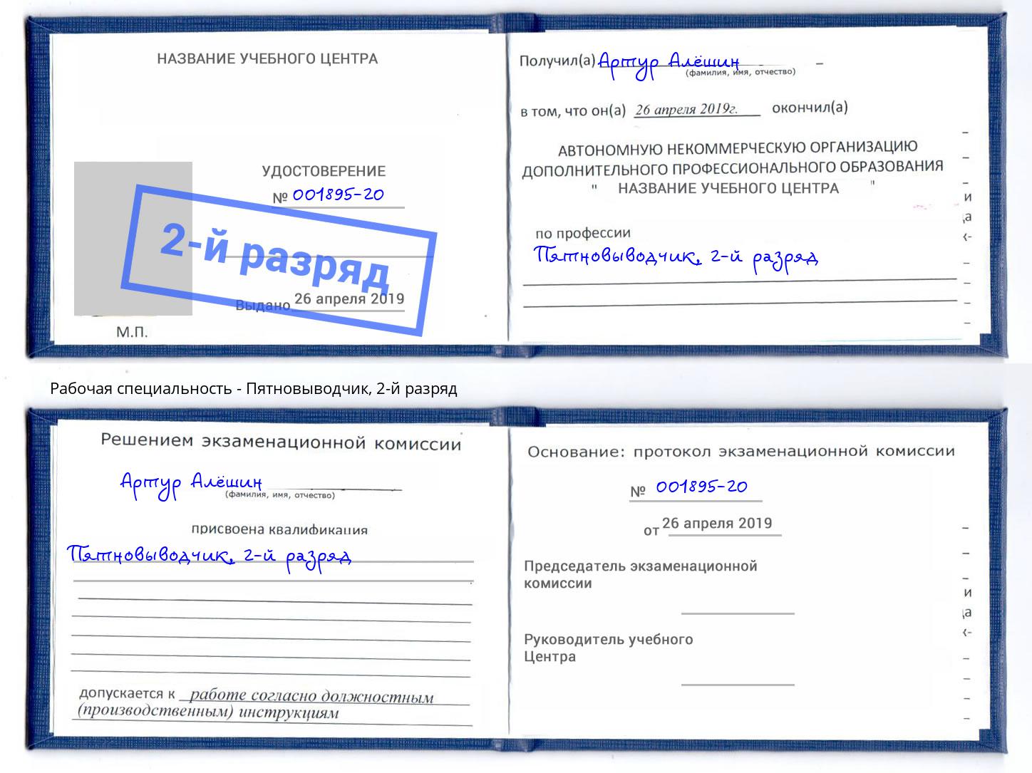 корочка 2-й разряд Пятновыводчик Кольчугино