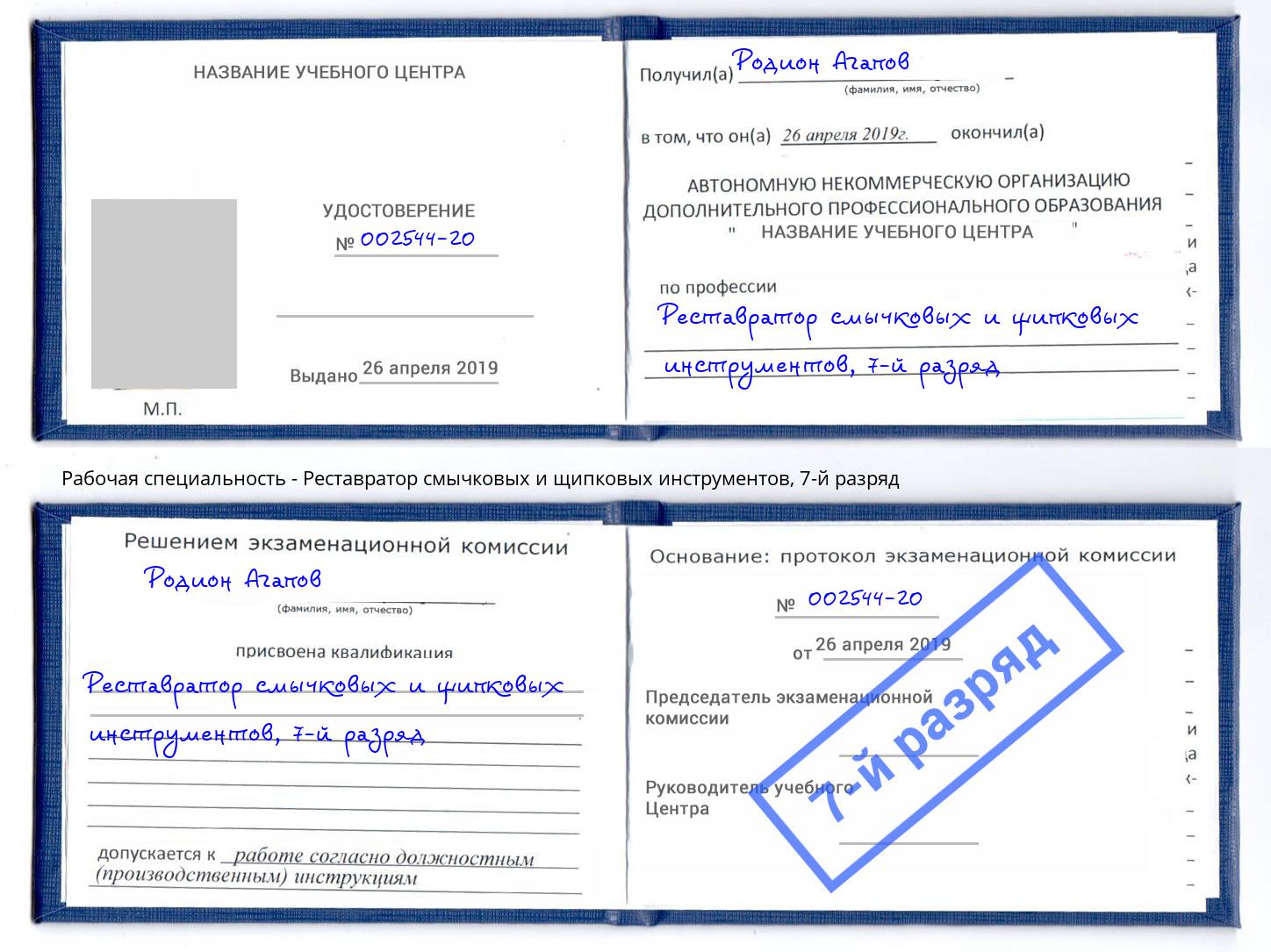 корочка 7-й разряд Реставратор смычковых и щипковых инструментов Кольчугино